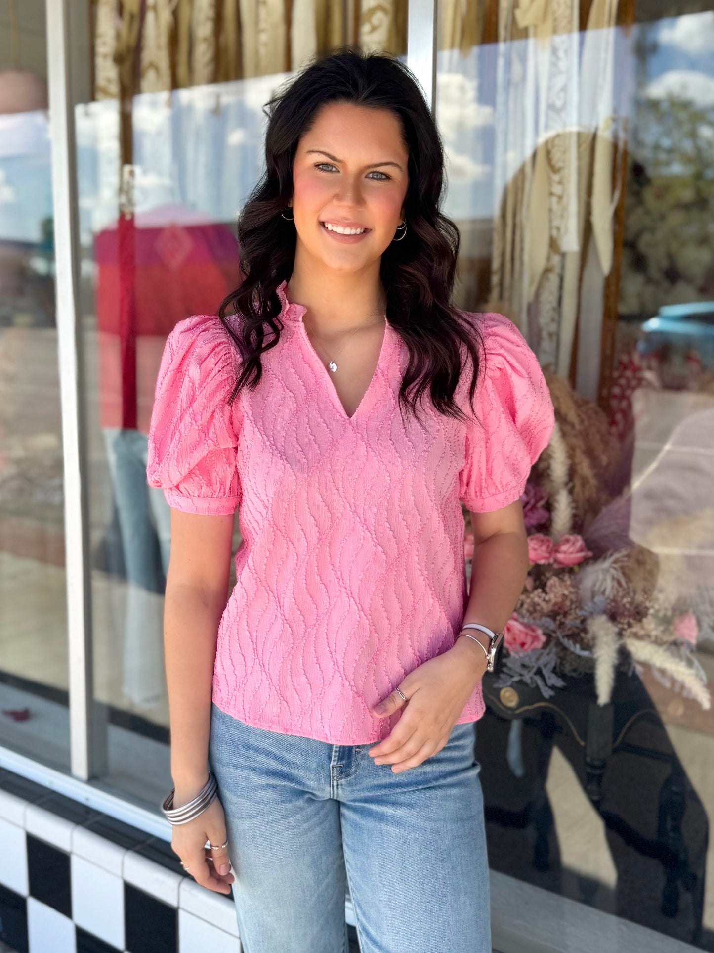 Swirl Texture Short Sleeve Blouse