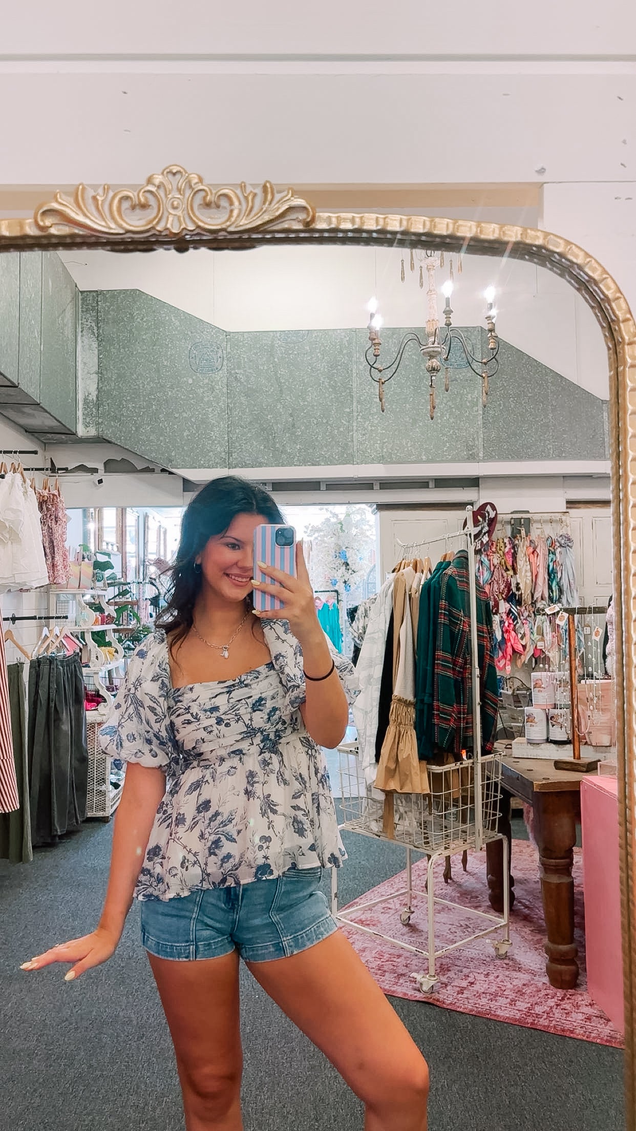 Blue Floral Babydoll Top