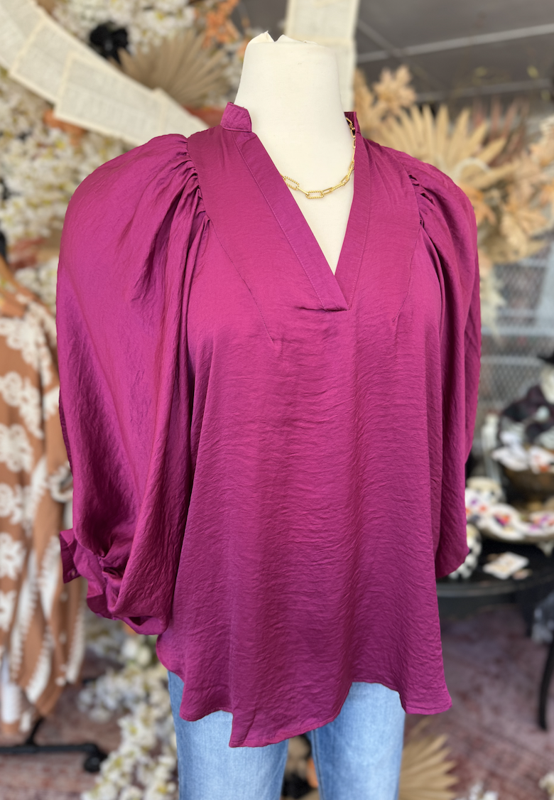 V-Neck Long Sleeve Placket Top