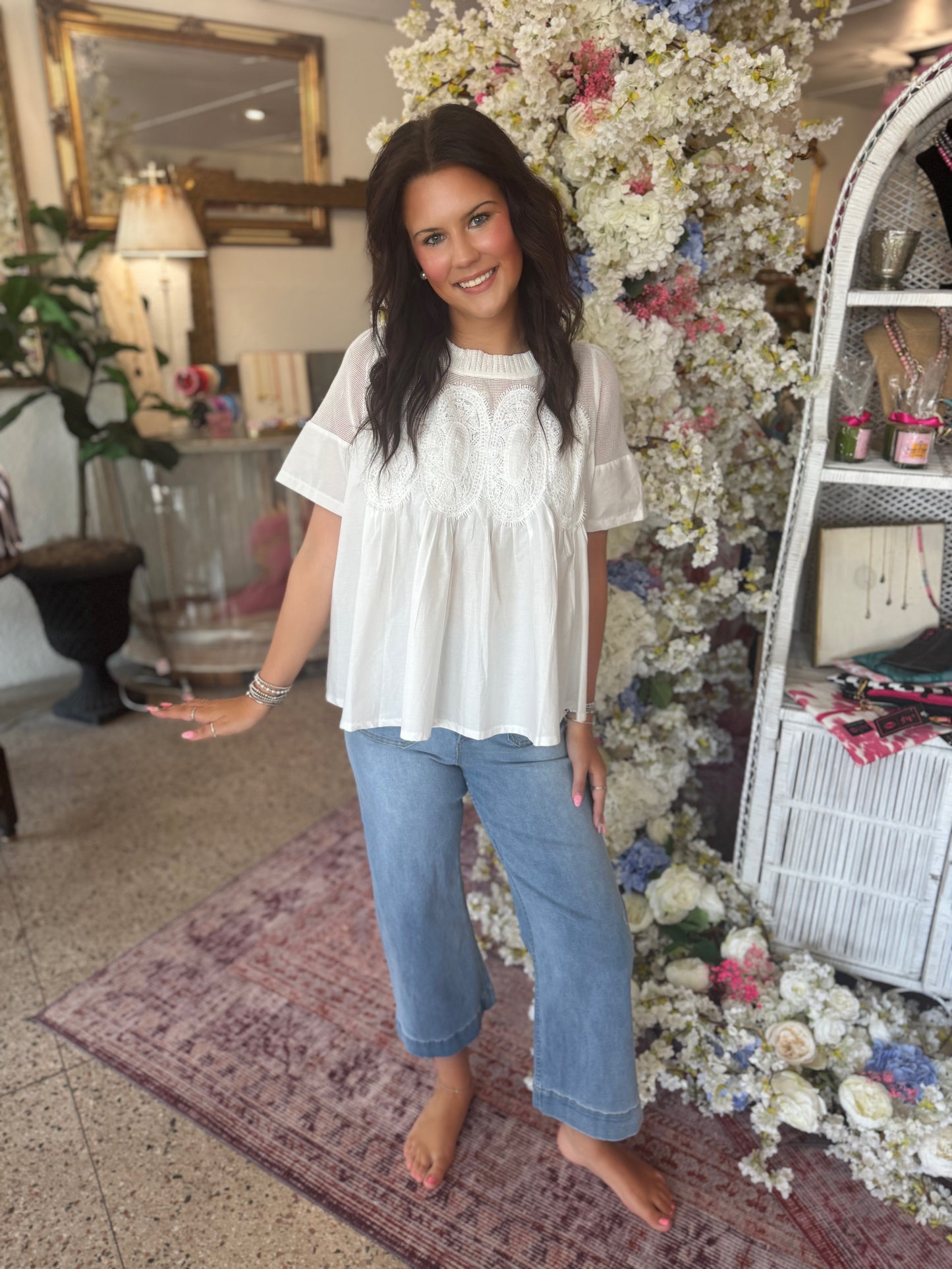 Mixed Textile Baby Doll Top