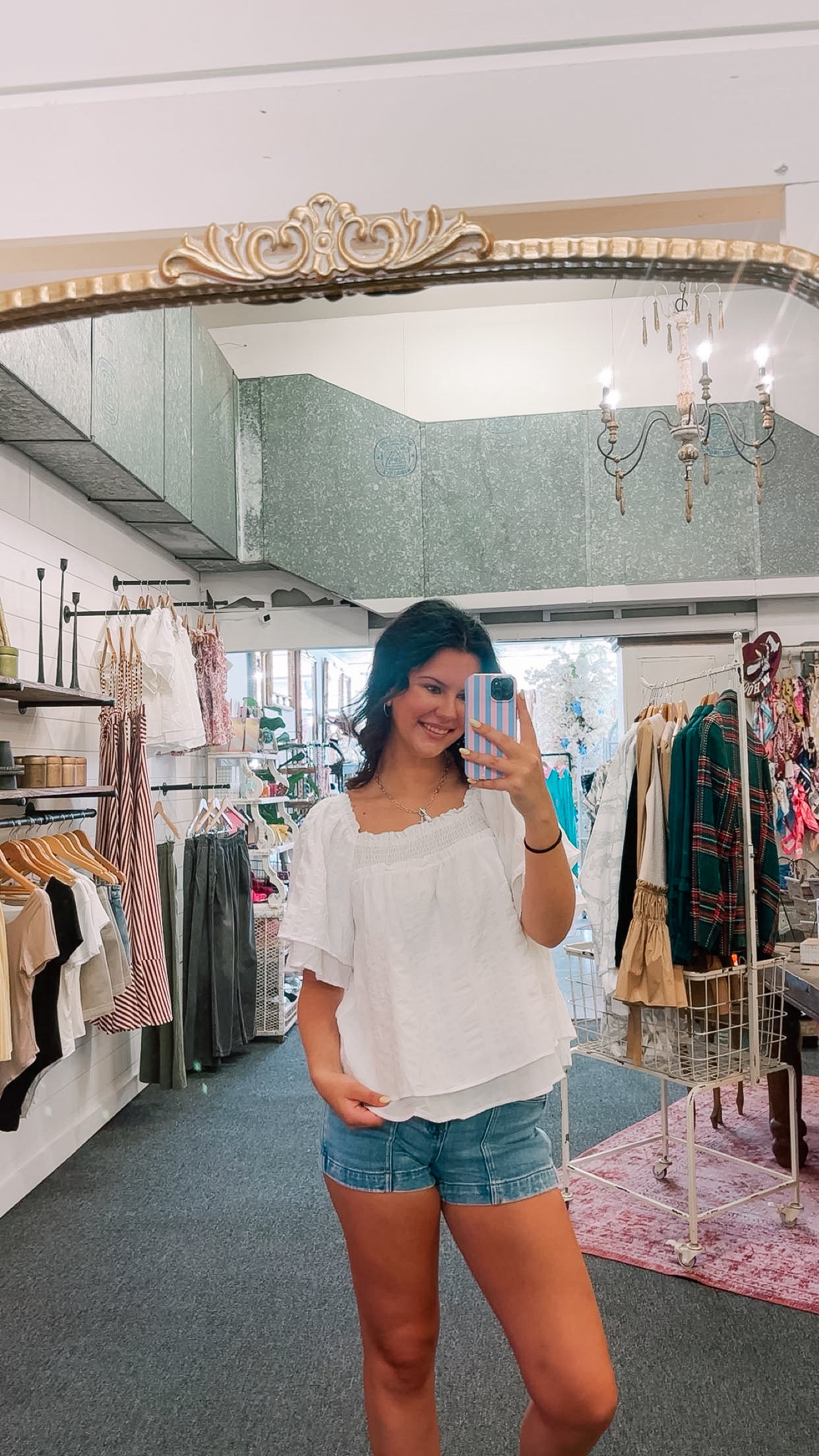 White Square Neck Smocked Blouse