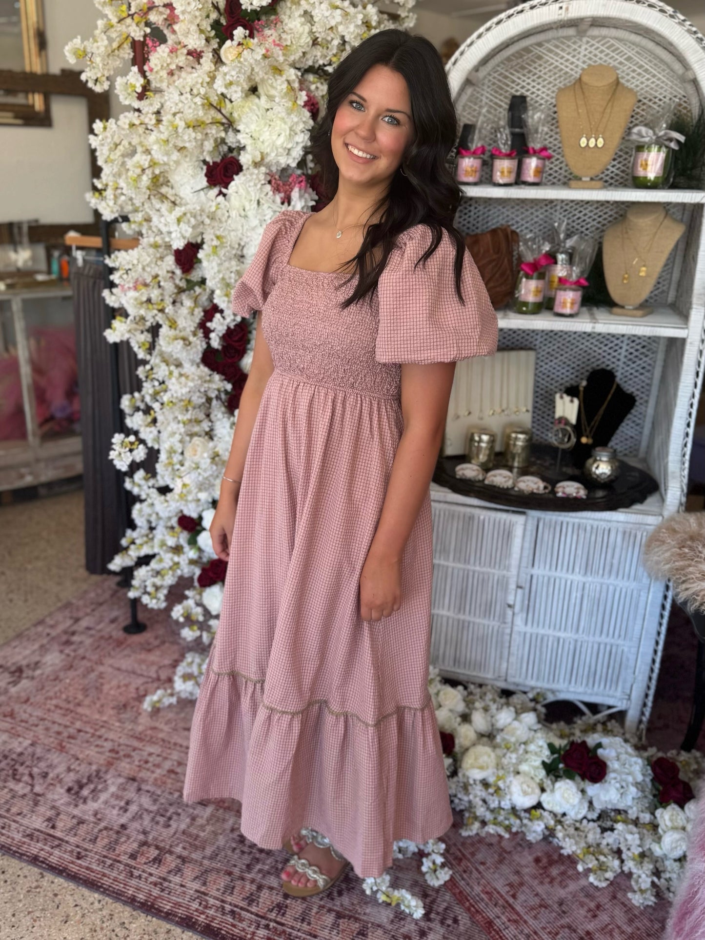 Smocked Bubble Sleeve Maxi Dress