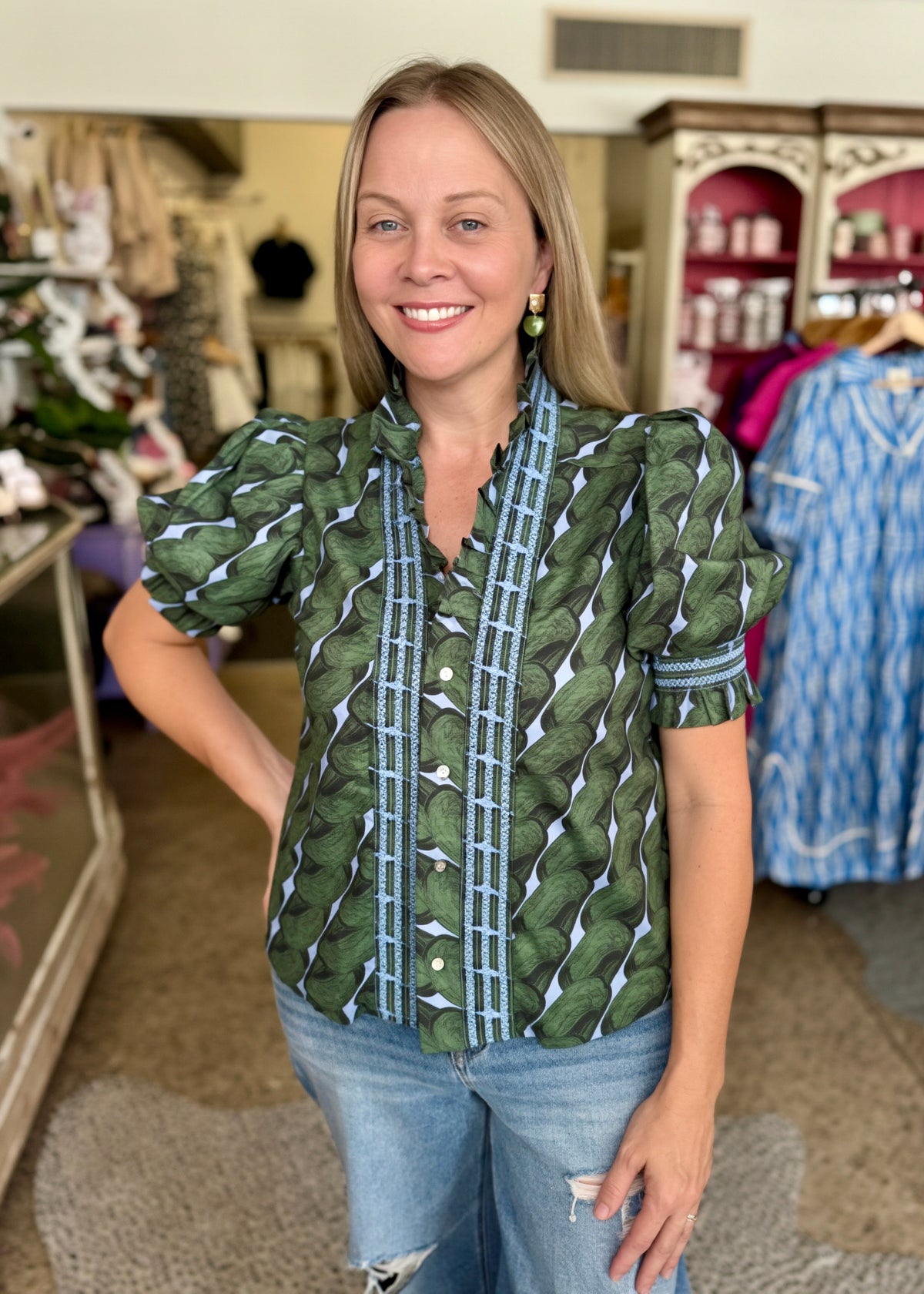 Green Pattern Button Down