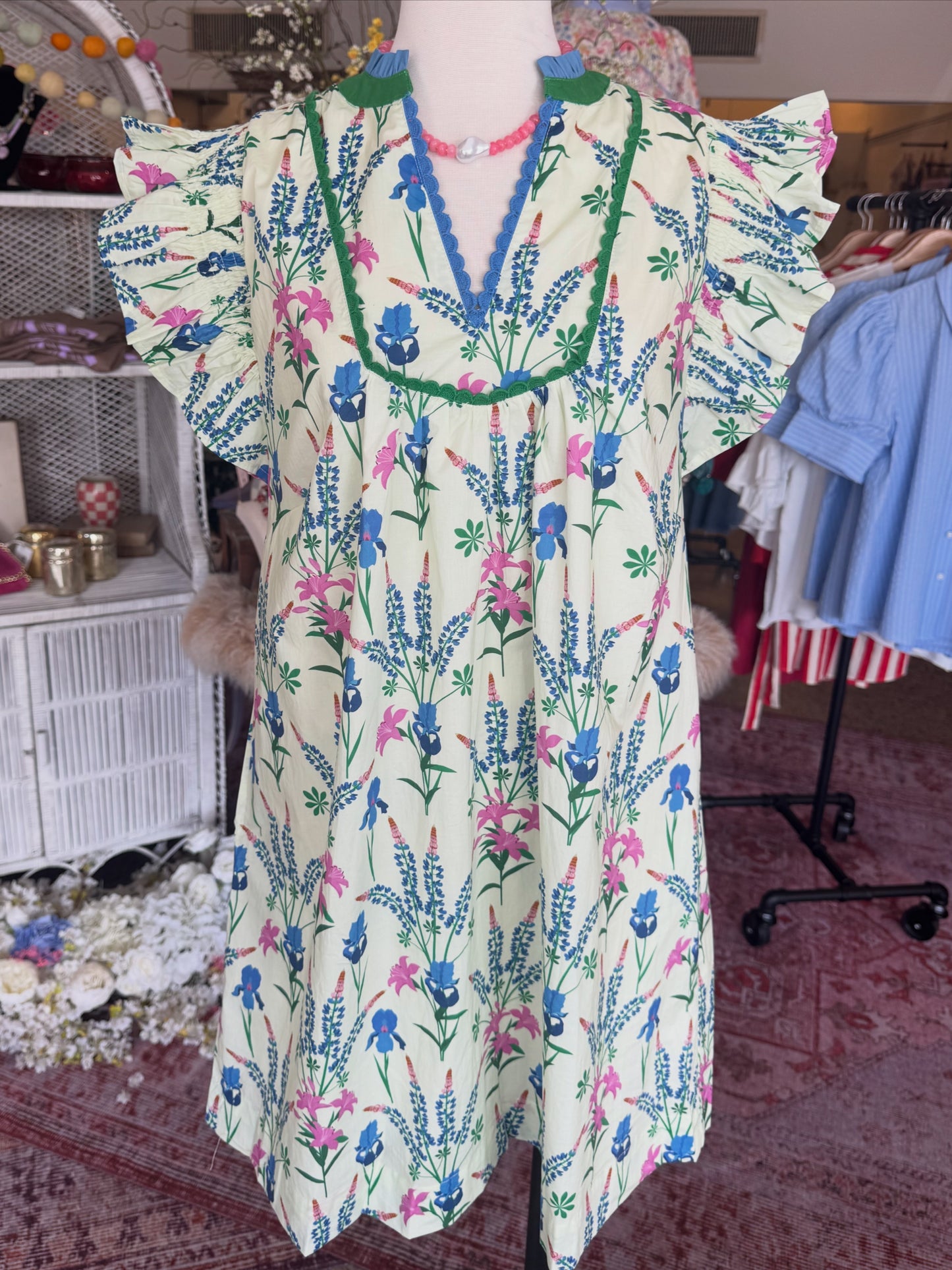 Cream Wildflower Pattern Mini Dress
