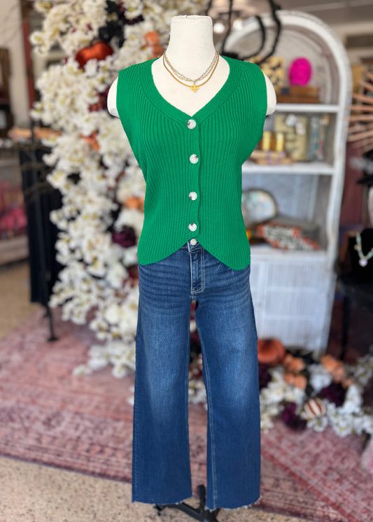 Button Down Knit Vest, Green