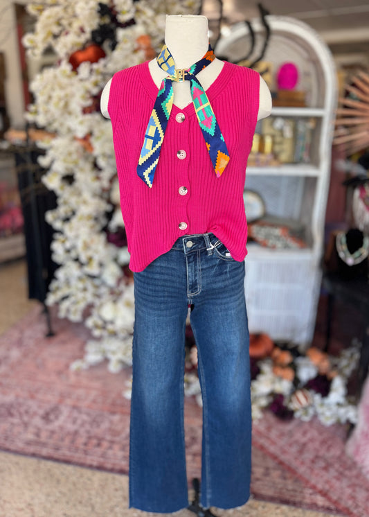 Button Down Knit Vest, Fuchsia