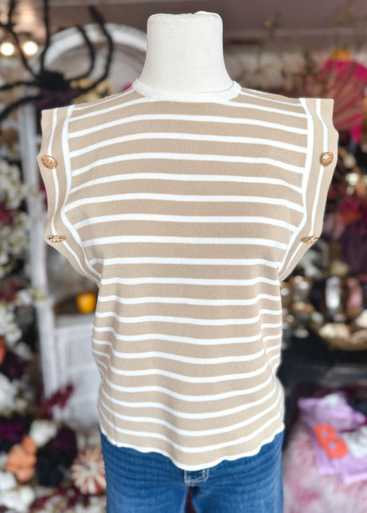 Button Detail Striped Top