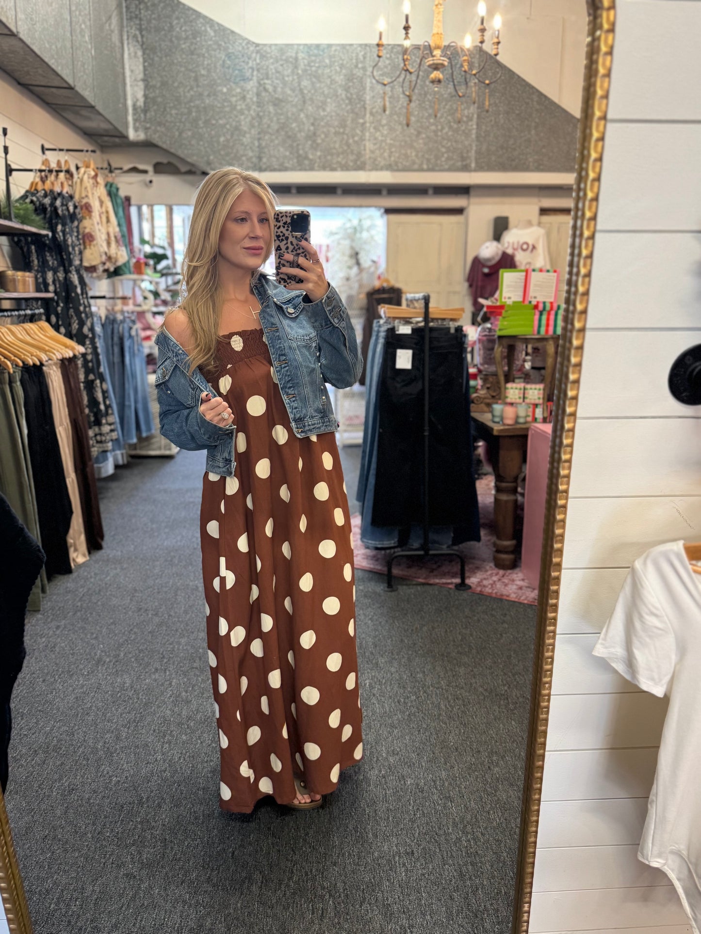 Brown Polka Dot Maxi Dress