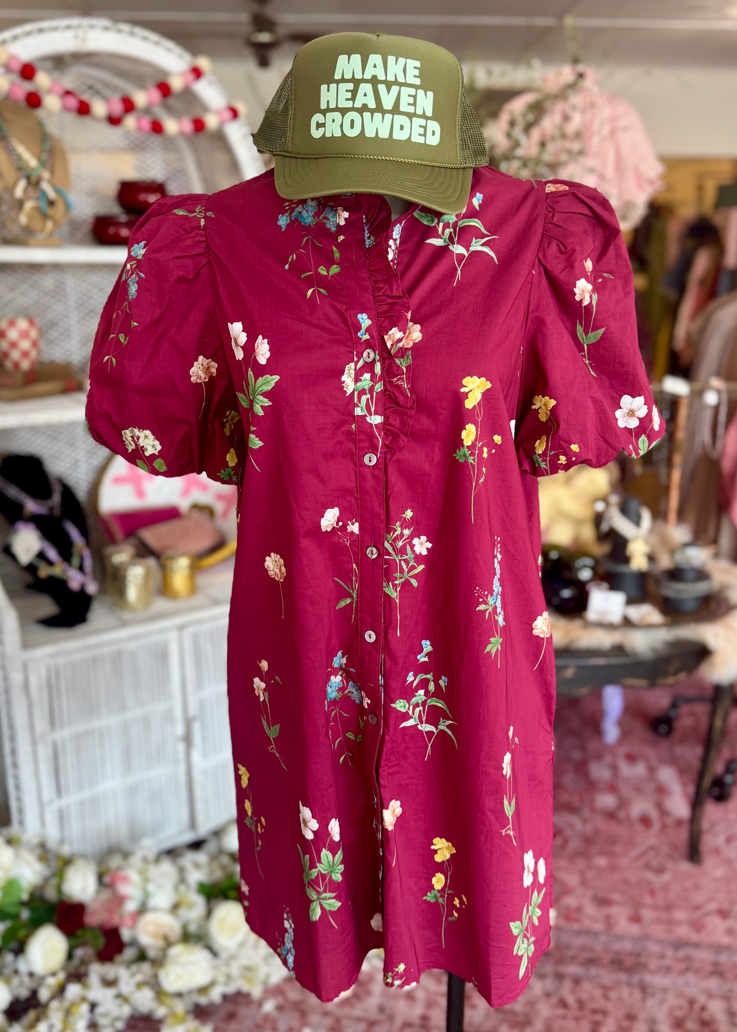 Burgundy Floral Button Down Dress