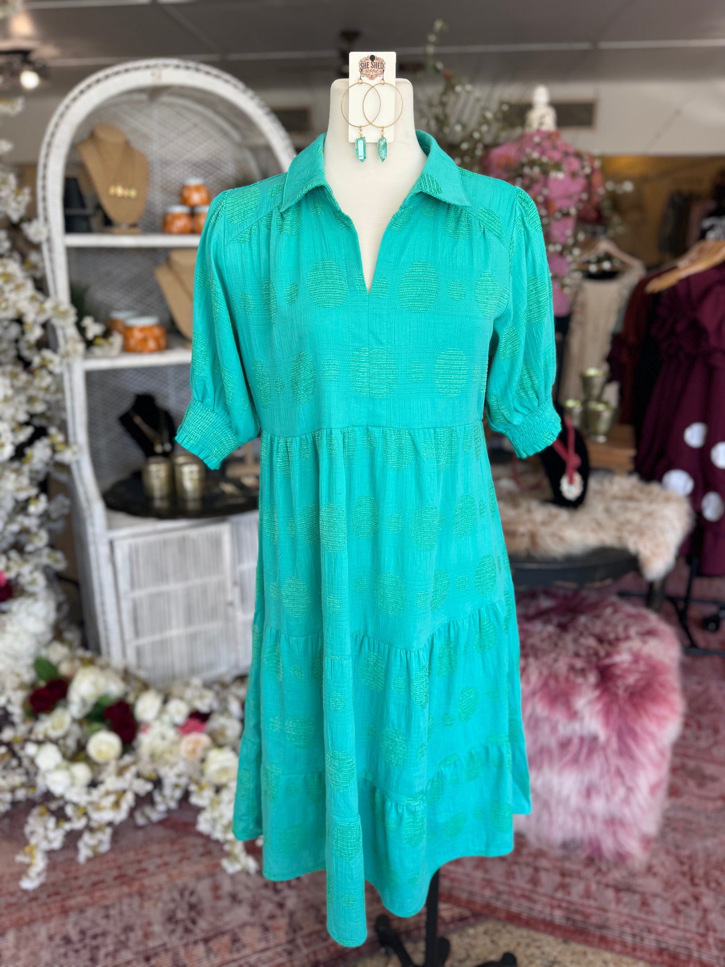 Jade Swiss Dot Jacquard Midi Dress
