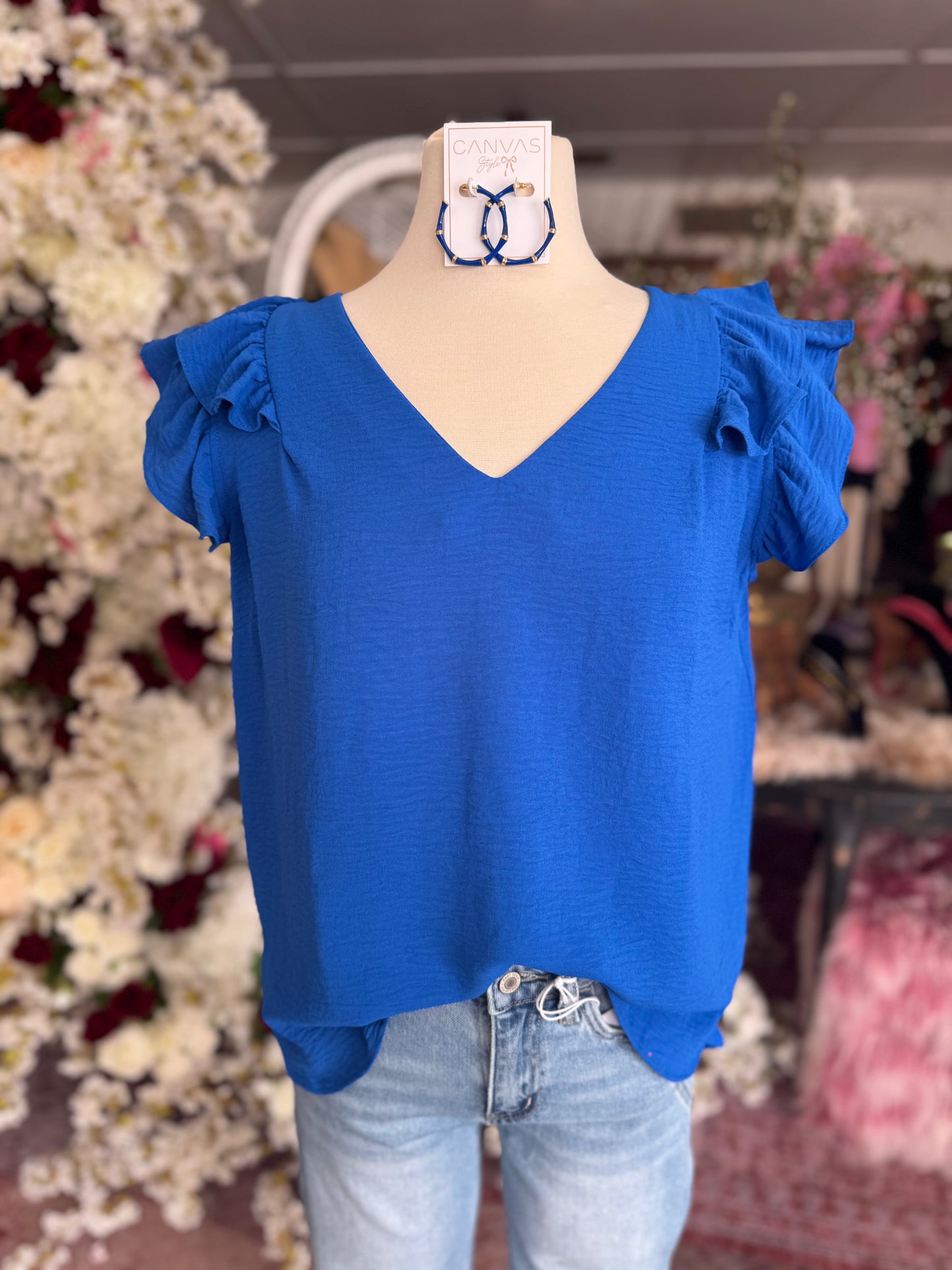 Royal Blue Flutter Sleeve Top