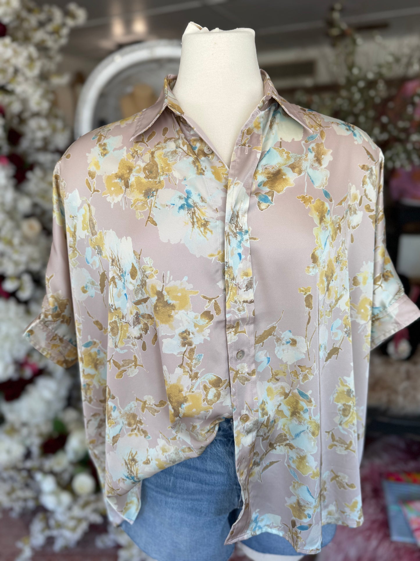 Blush Floral Button Down Top