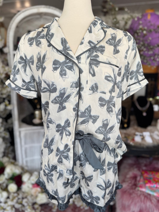 Bow Print Button Down PJ Set