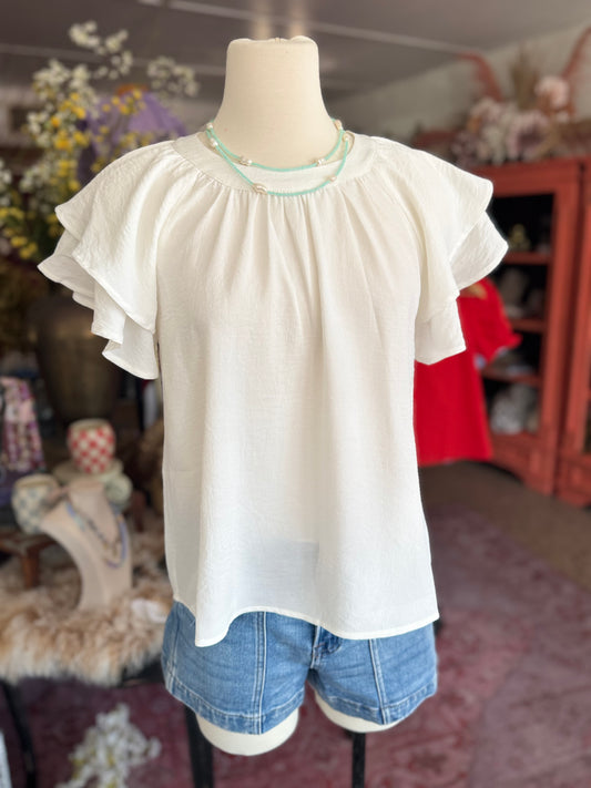 White Petal Sleeve Top