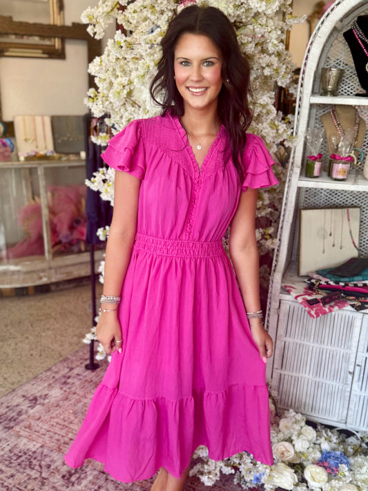Hot Pink V-Neck Midi