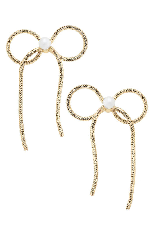 Hadley Cord Tied Pearl Bow Earrings