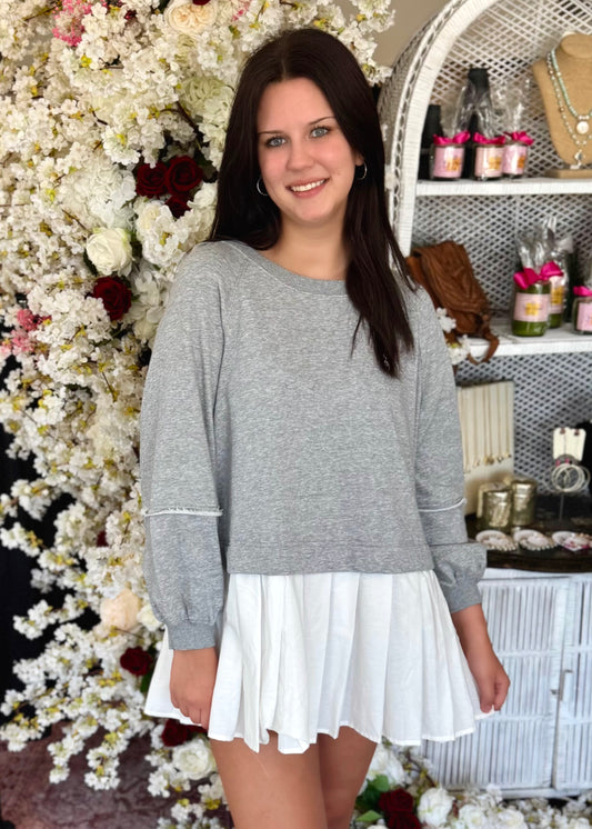 Pleated Sweatshirt Dress, Grey