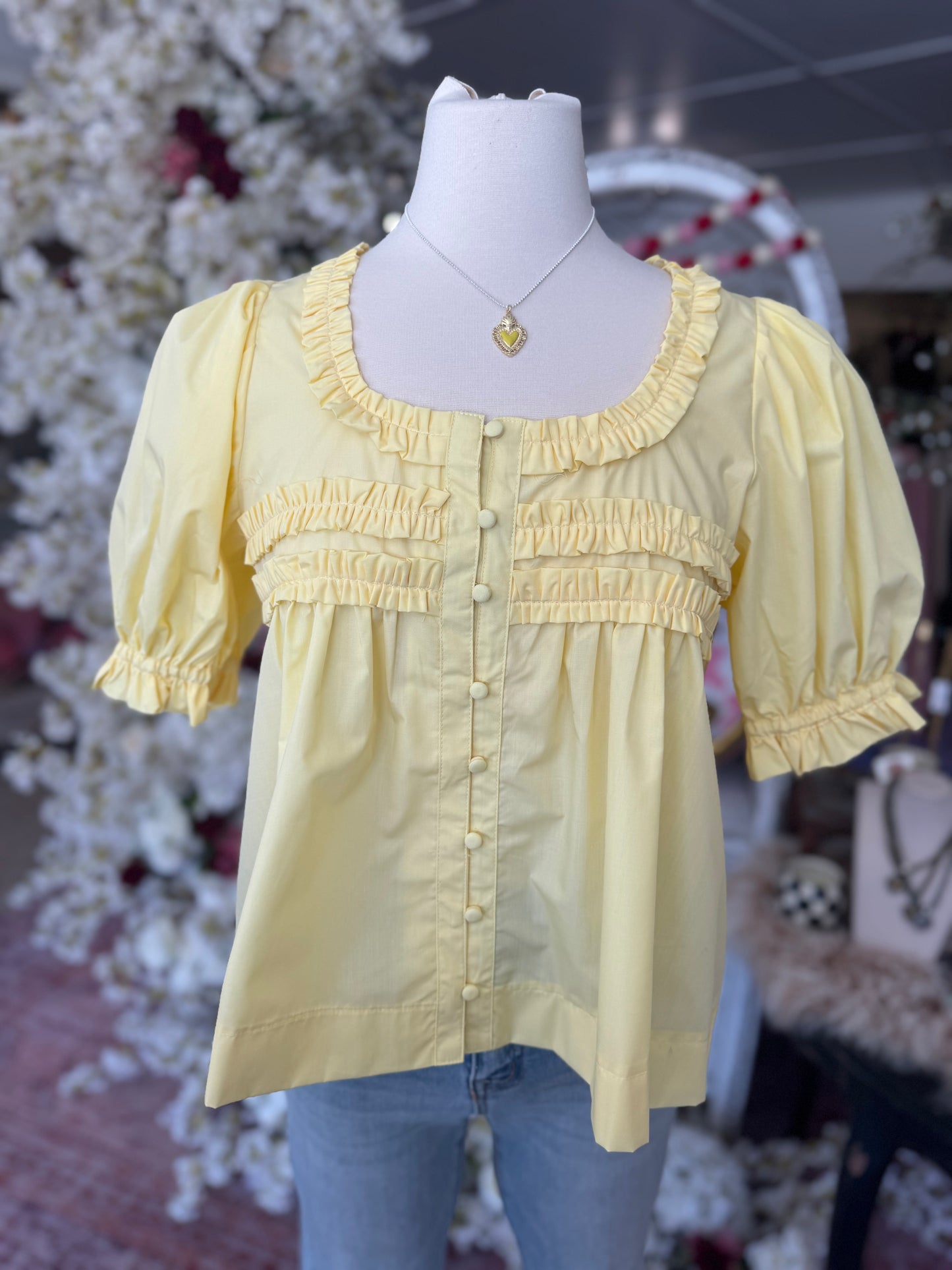 Yellow Ruffle Trim Top