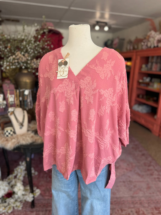 Floral Jacquard Dolman Sleeve Top