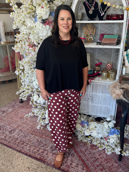 Polka Dot Barrel Pants, Wine