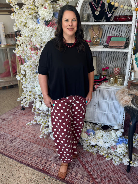 Polka Dot Barrel Pants, Wine