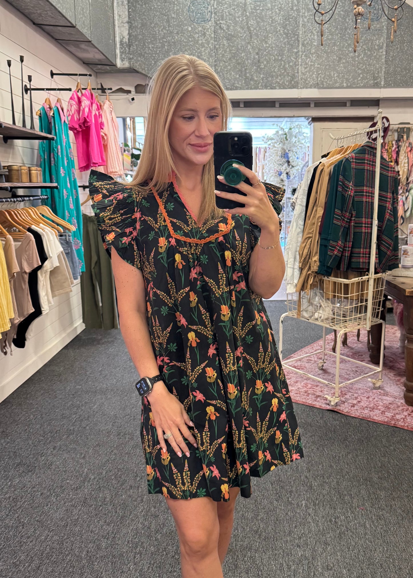 Black Wildflower Pattern Mini Dress