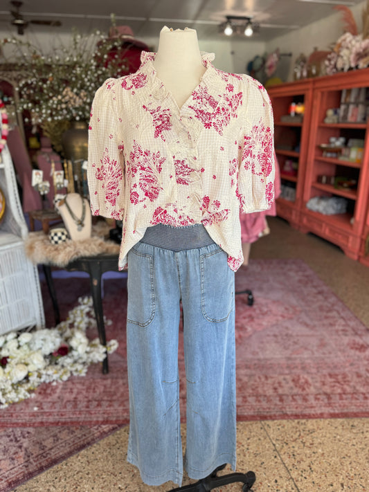 Smocked Waist Chambray Pants