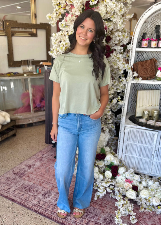Crew Neck Drop Shoulder Crop Tee