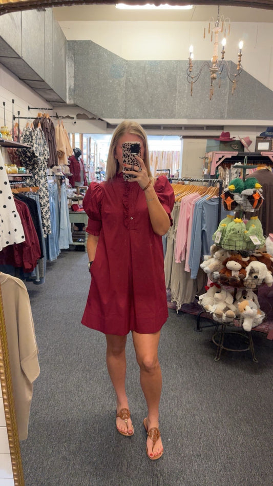 Maroon Ruffle Collar Dress