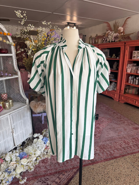 Green Striped Button Down Mini Dress