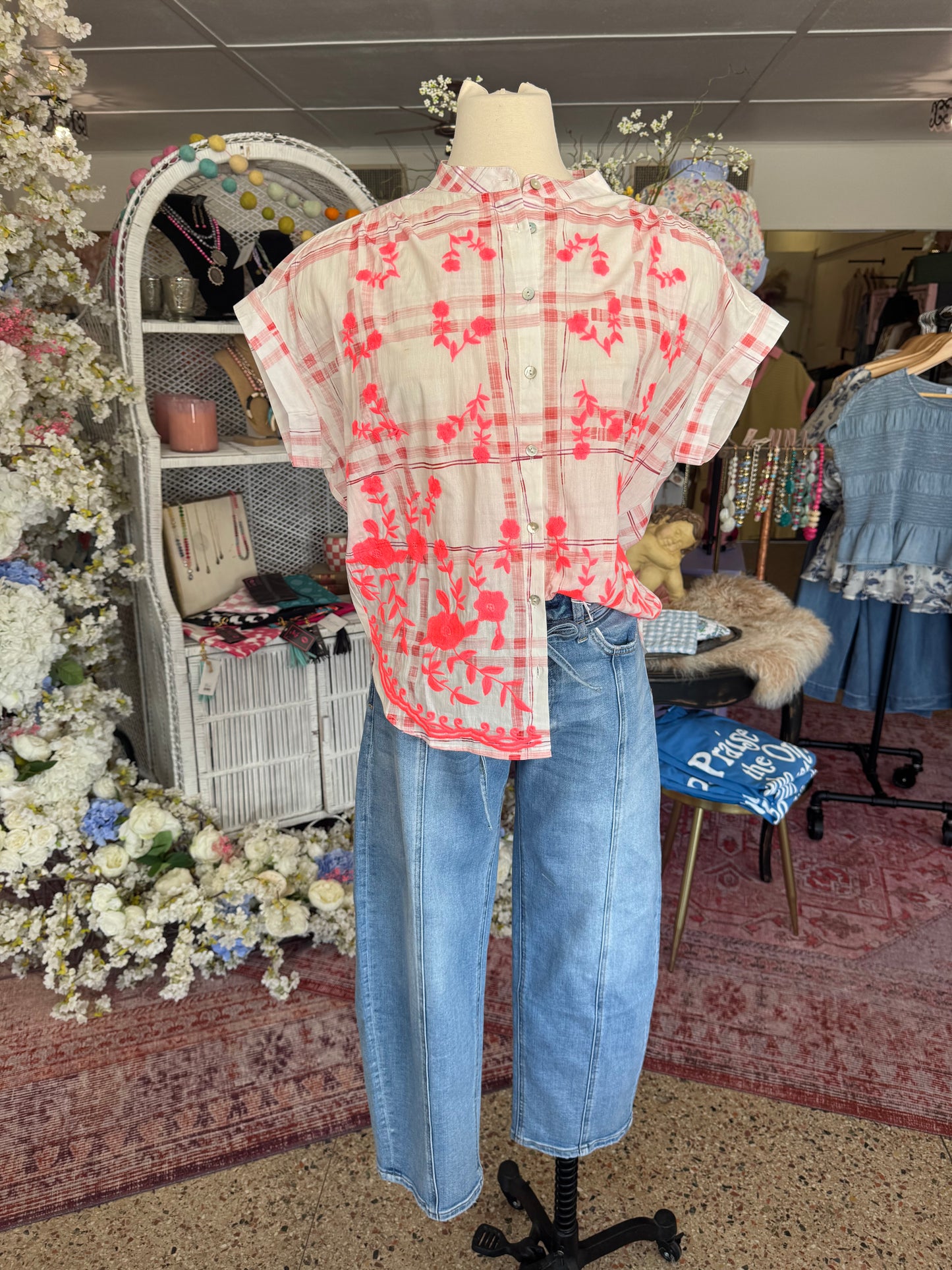 Neon Embroidery Button-Down