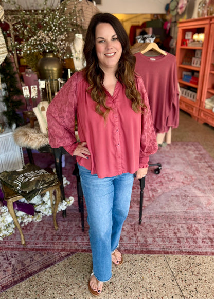 Dusty Rose Jacquard Button Down