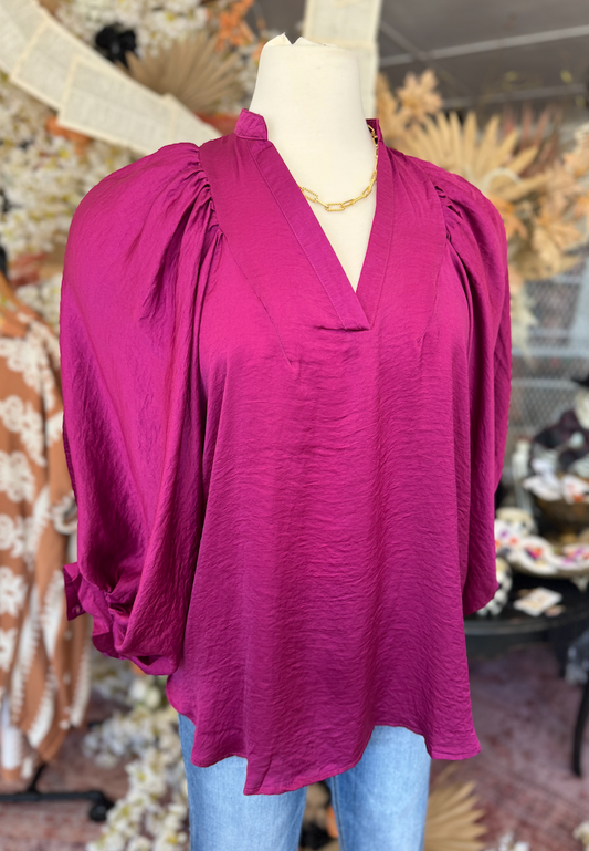 V-Neck Long Sleeve Placket Top