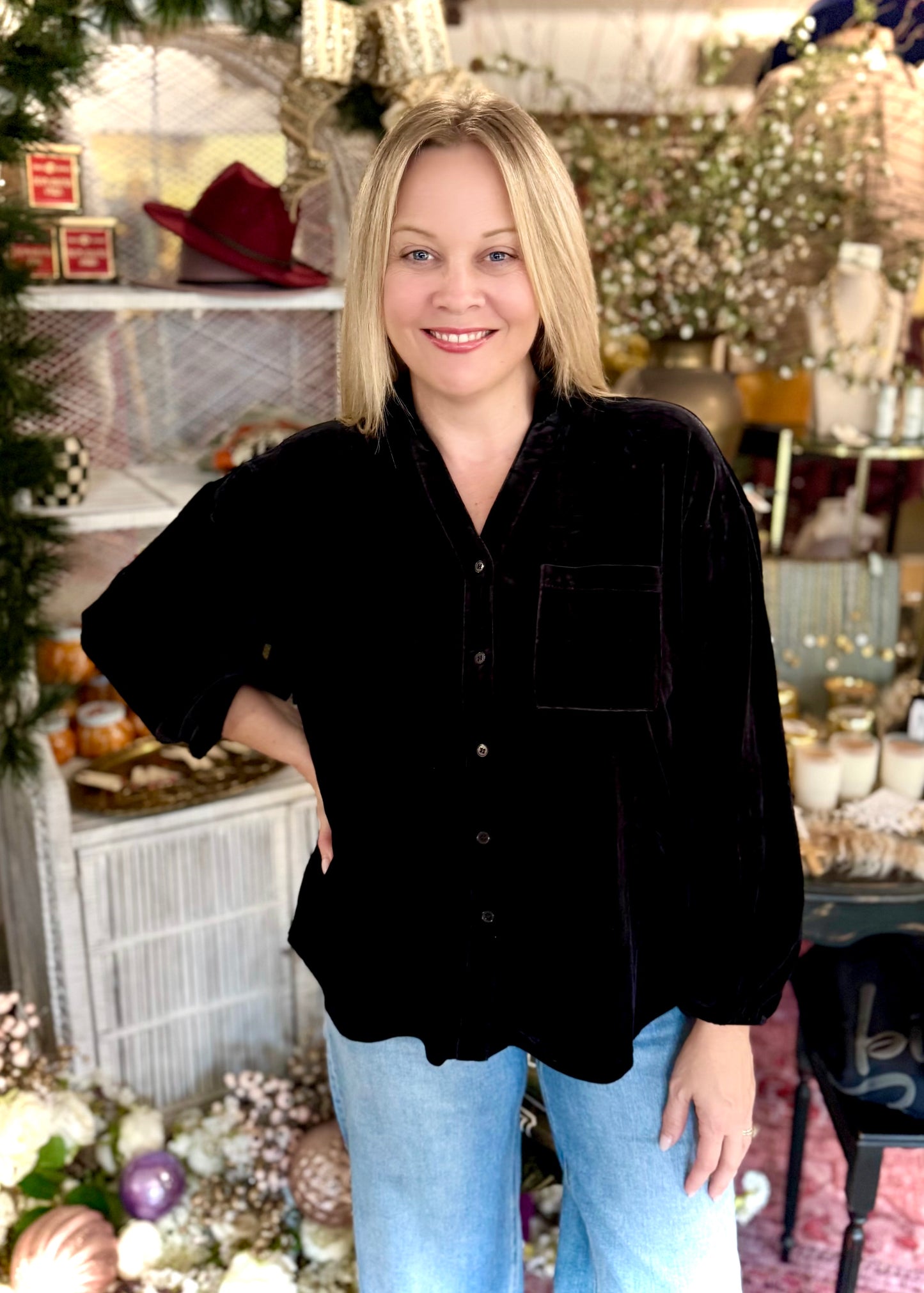 Black Velvet Button Down