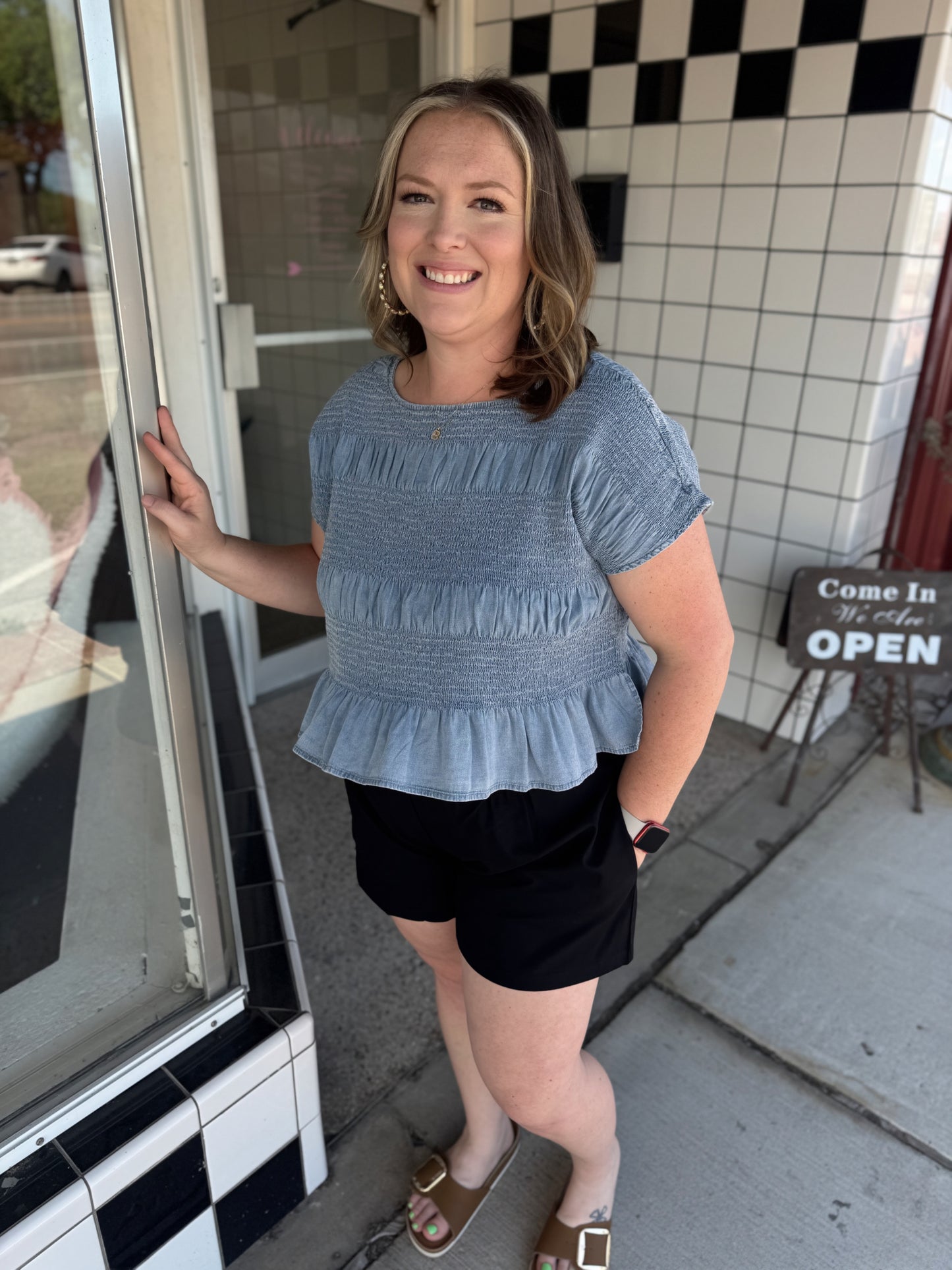 Mineral Washed Smocked Cap Sleeve Top
