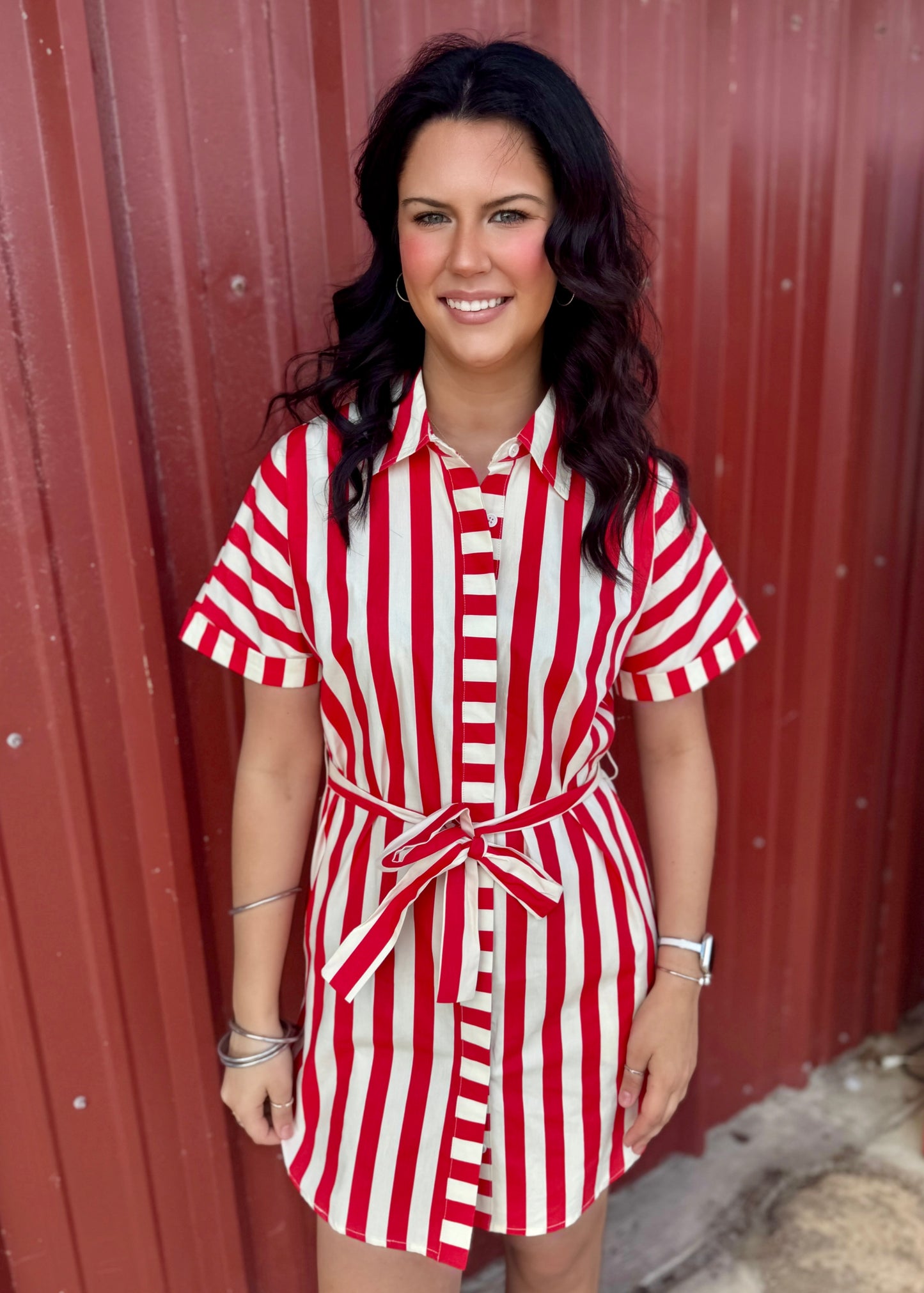 Red Striped Shirt Dress