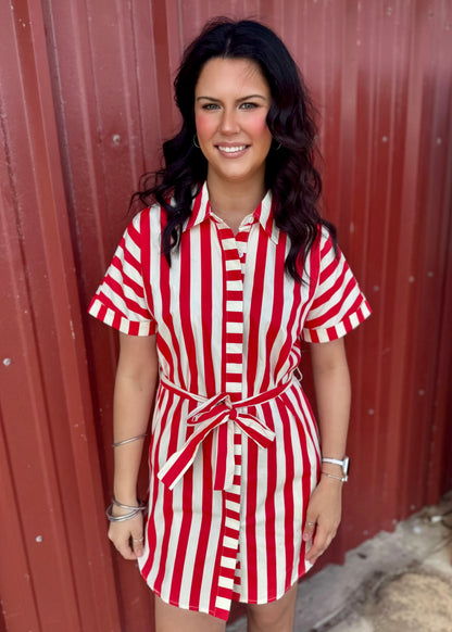 Red Striped Shirt Dress