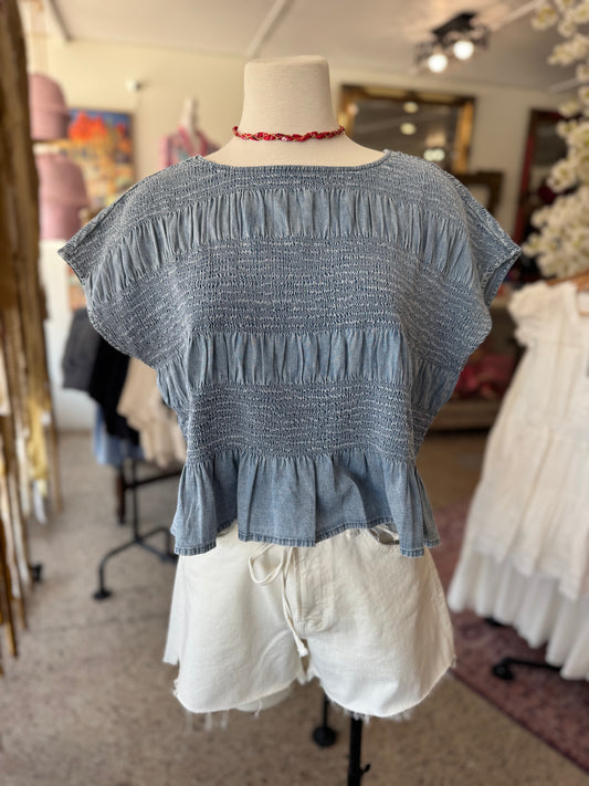 Mineral Washed Smocked Cap Sleeve Top