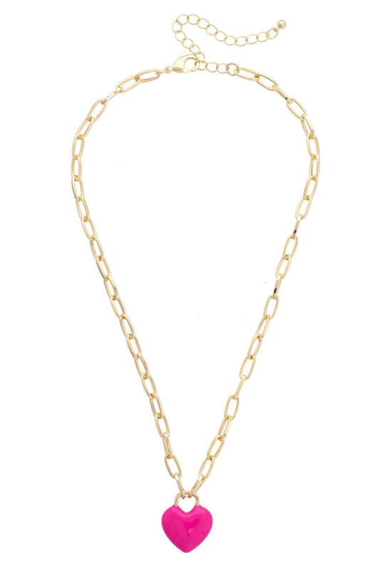 Bowen Puffy Heart Necklace, Fuchsia