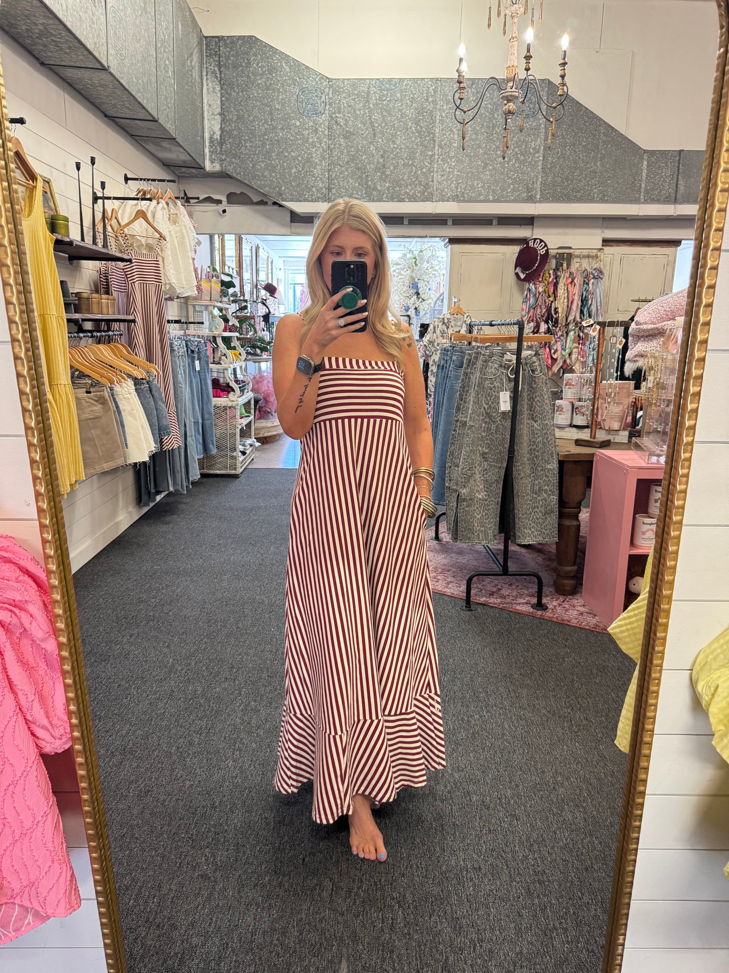 Wine Stripe Maxi Dress