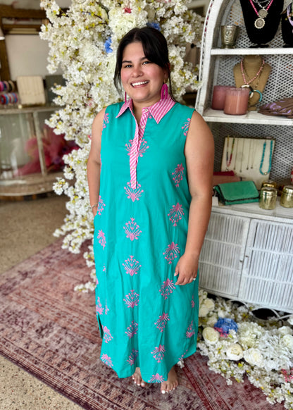Teal Embroidered Detail Maxi Dress