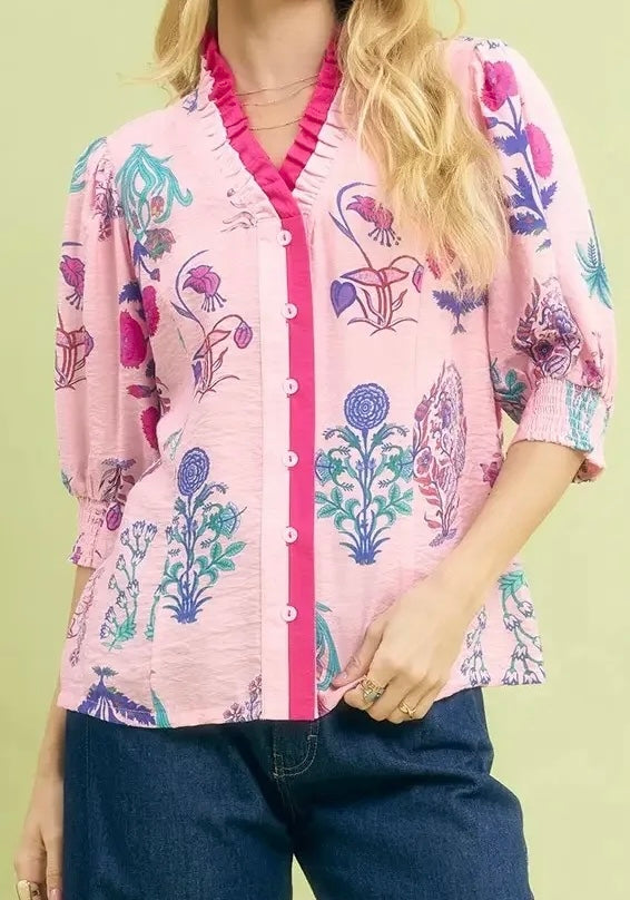 Contrast Print Button Down