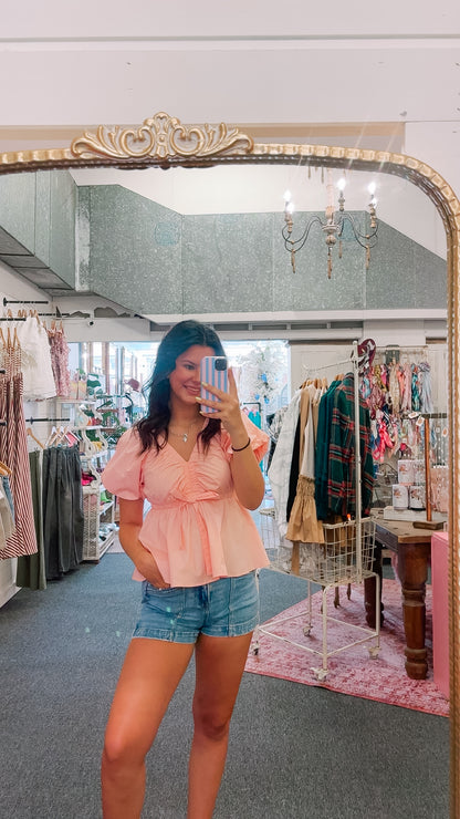 Blush Pink V-Neck Blouse