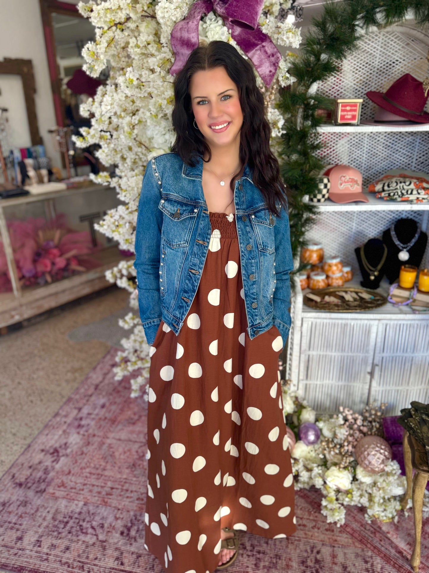 Brown Polka Dot Maxi Dress