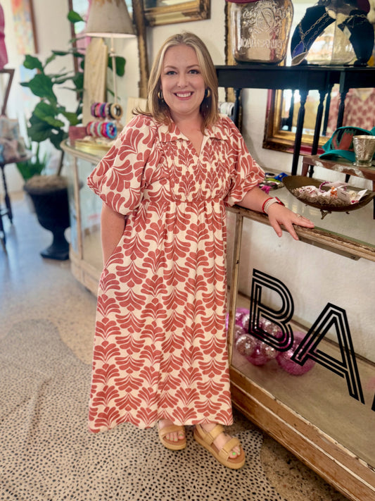 Boho Floral Maxi Dress, Coral