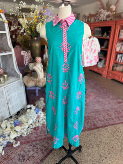 Teal Embroidered Detail Maxi Dress
