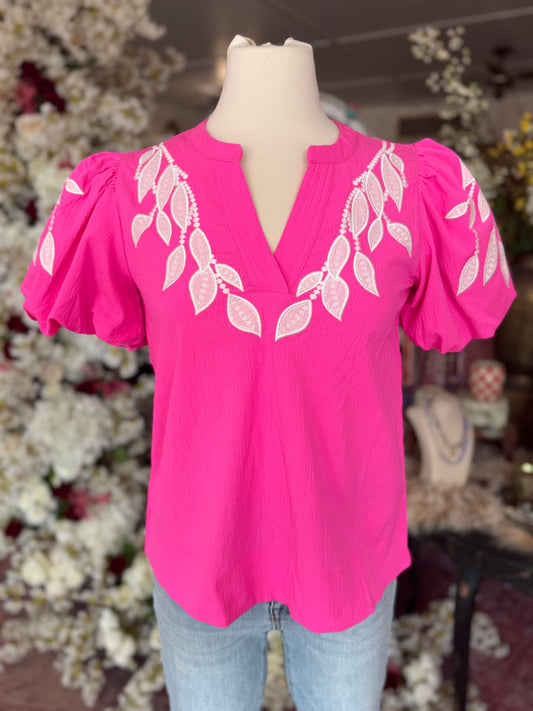 Hot Pink Embroidered Top