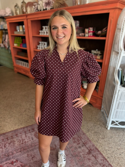 Burgundy Polka Dot Dress