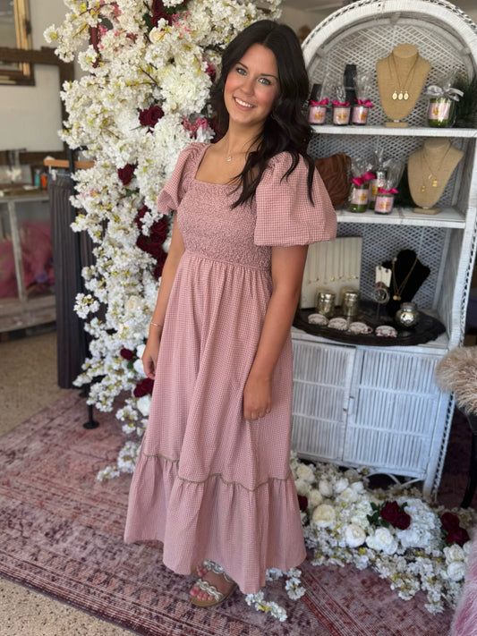 Smocked Bubble Sleeve Maxi Dress