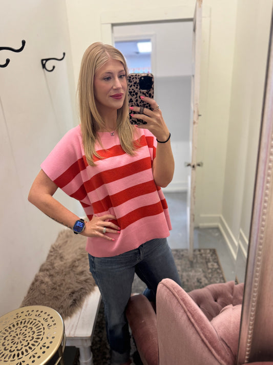 Pink Striped Drop Shoulder Vest